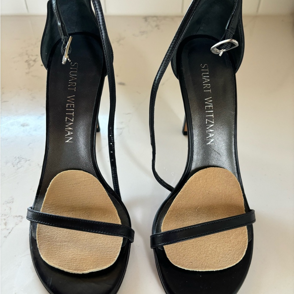 Stuart Weitzman Black Leather Nudistsong Strap Sandal